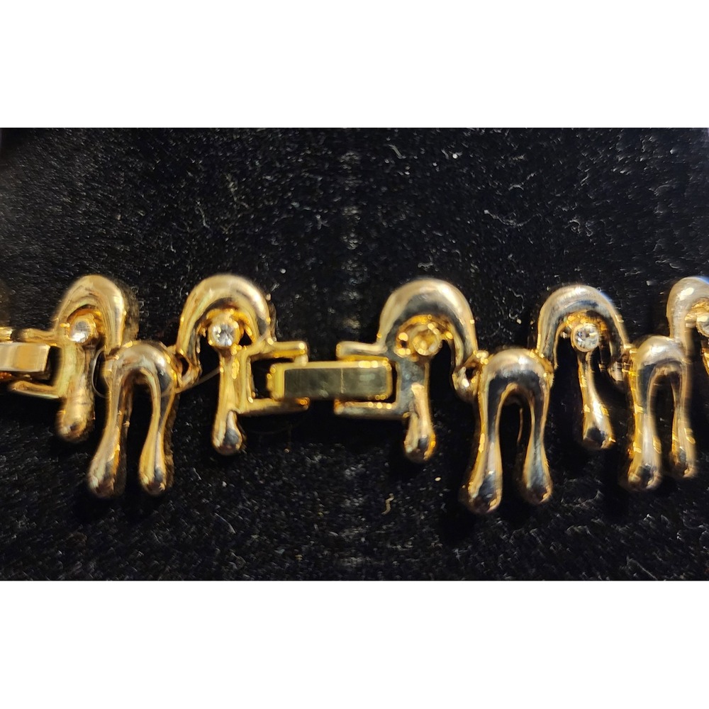 VTG Gold Tone Melted Drip Statement Heavy Necklace and Earrings Rhinestone Set - Picture 8 of 12